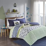 🦈 urban habitat kids finn twin/twin xl duvet cover set - green, navy, shark stripe - 4 pc cotton bed set - boy's bedding logo