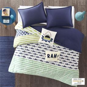 img 3 attached to 🦈 Urban Habitat Kids Finn Twin/Twin XL Duvet Cover Set - Green, Navy, Shark Stripe - 4 Pc Cotton Bed Set - Boy's Bedding