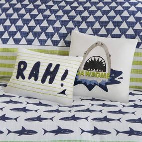 img 2 attached to 🦈 Urban Habitat Kids Finn Twin/Twin XL Duvet Cover Set - Green, Navy, Shark Stripe - 4 Pc Cotton Bed Set - Boy's Bedding