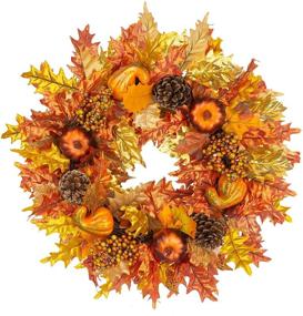 img 4 attached to 🍁 Funpeny Fall Wreath: Festive Maple Leaf Door Decoration for Christmas, Harvest, Thanksgiving, and Halloween