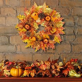 img 1 attached to 🍁 Funpeny Fall Wreath: Festive Maple Leaf Door Decoration for Christmas, Harvest, Thanksgiving, and Halloween