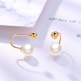 img 2 attached to 🏻 Women's 18K Gold Half Huggie Hoop Earrings with White Freshwater Cultured Pearls - Hypoallergenic Gold Jewelry for Teens and Girls