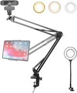 📸 enhanced webcam stand and tablet/phone holder with ring light: ideal for logitech c922 c930e c920s c920 c615 c960 brio 4k, tablet & smart phone logo