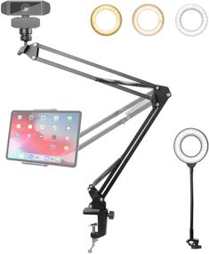 img 4 attached to 📸 Enhanced Webcam Stand and Tablet/Phone Holder with Ring Light: Ideal for Logitech C922 C930e C920S C920 C615 C960 Brio 4K, Tablet & Smart Phone