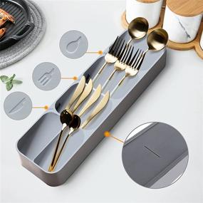 img 3 attached to 🍴 Maximize Kitchen Efficiency with Moi Doi Silverware Organizer: Drawer Storage Tray for Cutlery and Utensils - Gray