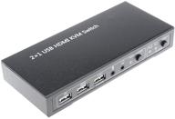 a adwits 2-port 2-in-1-out hdmi 4k@30hz 1080p@60hz 3d ultra hd kvm switch with audio switch, microphone, usb 2.0 hub, ul certified safety power adapter, compatible with windows, mac os, linux, and pc laptops - improved seo logo
