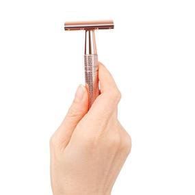 img 1 attached to 🪒 Durable Double Edge Safety Razor: Upgraded Manual Shaving Razor with 5 Blades, Rose Gold Mustache Remover for Men and Women