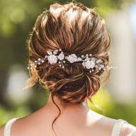 💍 silver yean flower wedding hair comb with pearl and crystal accents - ideal bridal hair piece and hair accessories for women and girls logo