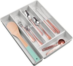 img 4 attached to 🍴 mDesign Plastic Divided Kitchen Pantry and Drawer Storage Organizer Tray Holder - Forks, Spoons, Knives - 2" High - Light Gray