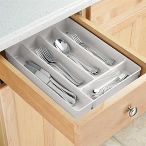 img 3 attached to 🍴 mDesign Plastic Divided Kitchen Pantry and Drawer Storage Organizer Tray Holder - Forks, Spoons, Knives - 2" High - Light Gray