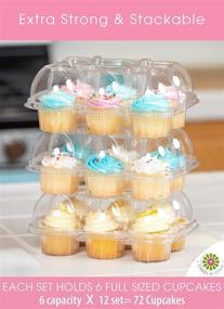 img 3 attached to 🧁 (6 Packs x 12 Sets) STACK'nGO Cupcake Carriers - Tall High-Dome Clear Containers with Thick Plastic - Disposable Storage Boxes. 24 Compartments Cupcake Holder Box Tray Container. Cup Cake Holders