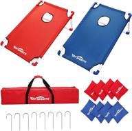 portable pvc framed cornhole toss game set | win sports bean bag toss | 8 🌽 bean bags & carrying case | choose flag design (red & blue) | 3 x 2 feet logo