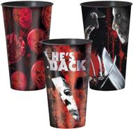 🎃 набор стаканчиков amscan horror movie cups: 3 штуки по 32 унции каждый - праздничные принадлежности для хэллоуина и неотъемлемые компоненты для марафона ужасных фильмов, официально лицензированы amscan логотип