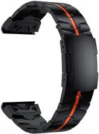 🕒 rabuzi enamel titanium metal watch strap for garmin fenix pro/forerunner 935/945 - easy fit quick release band in black+orange logo