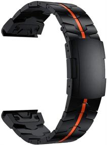 img 4 attached to 🕒 RABUZI Enamel Titanium Metal Watch Strap for Garmin Fenix Pro/Forerunner 935/945 - Easy Fit Quick Release Band in Black+Orange