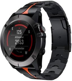 img 3 attached to 🕒 Ремешок для часов RABUZI из эмалированного титанового металла для Garmin Fenix Pro/Forerunner 935/945 - легкое крепление с быстрым выпуском, черно-оранжевый.