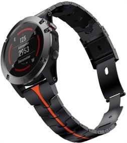 img 2 attached to 🕒 Ремешок для часов RABUZI из эмалированного титанового металла для Garmin Fenix Pro/Forerunner 935/945 - легкое крепление с быстрым выпуском, черно-оранжевый.