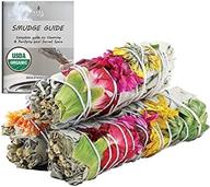 organic white sage smudge sticks with flowers - ideal for cleansing home, meditation, yoga, healing and smudging | sustainably sourced california white sage bundles (3 pack - 4 inch) logo