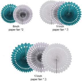 img 1 attached to 🎉 8-Piece Teal Grey White Hanging Paper Fan Set - Teal Party Decorations for Wedding, Bridal Shower, Baby Shower, Mermaid Birthday Party Backdrop