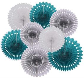 img 2 attached to 🎉 8-Piece Teal Grey White Hanging Paper Fan Set - Teal Party Decorations for Wedding, Bridal Shower, Baby Shower, Mermaid Birthday Party Backdrop