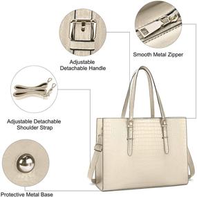 img 2 attached to 15.6 inch Laptop Tote Bag for Women - Classy Leather Computer Briefcase for Work, Waterproof Handbag with Large Capacity - Professional Shoulder Bag for Business Office, Beige