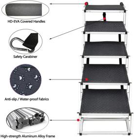 img 3 attached to 🐾 Unbranded Dog Ramps with 5 Stairs and Upgraded Aluminum Frame - Portable, Folding Stair for Large Dogs up to 200Lbs, Ideal for SUVs, Cars, and High Beds - Lightweight Design, Non-Slip Surface