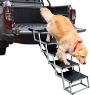 🐾 unbranded dog ramps with 5 stairs and upgraded aluminum frame - portable, folding stair for large dogs up to 200lbs, ideal for suvs, cars, and high beds - lightweight design, non-slip surface logo