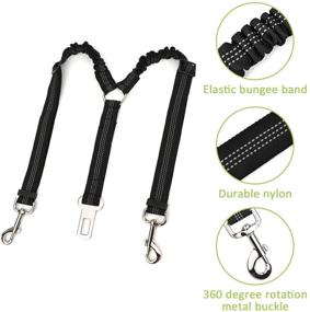 img 1 attached to 🐾 Slowton Double Dog Car Seat Belt: Dual Pet Safety Seatbelt for Secure Car Travel with Adjustable Coupler Lead, Elastic Bungee, Reflective Stripe - Ideal for Two Pets on Car Trips