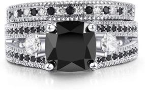 img 4 attached to White/Black Gold Plated Cushion Cut CZ Engagement Promise Anniversary Ring Sets for Women - Double Fair