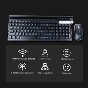 img 3 attached to 🖥️ Qudodo 2.4G Беспроводная комплект клавиатуры и мыши полного размера черного цвета с защитой от воды и красивым округлым ретро-эстетическим дизайном печатной машинки для компьютера, ПК, настольного компьютера, ноутбука и Mac (Черный+Мышь)
