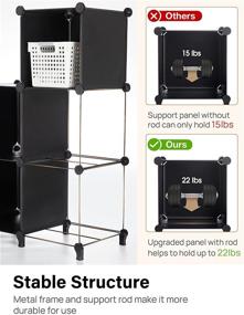 img 2 attached to 🏢 Kootek 6 Cube Storage Organizer Closet Shelves, DIY Plastic Modular Cubes with Mallet, Upgraded Waterproof Panel, 22lbs Capacity, Ideal for Home, Office, Living Room, Bedroom, Black