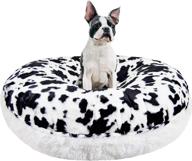 🐴 bessie and barnie signature spotted pony/snow white luxury shag pet bed: plush faux fur bagel style (multiple sizes) logo