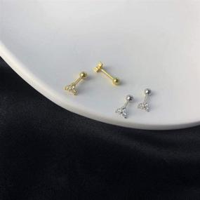 img 2 attached to 💎 Sterling Silver 925 CZ Diamond Crystal Tragus Earring Studs - Little Flower Cartilage Stud Earrings for Women and Girls - Hypoallergenic Sensitive Ears - Dainty Barbell Ear Piercing Fashion Jewelry