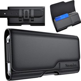 img 4 attached to 📱 Чехол Stronden Holster - из премиальной кожи на пояс для iPhone 11 Pro / SE (2020) / X / XS / 8 с магнитным замком и держателем для удостоверения личности - разработан для чехла Otterbox Commuter.