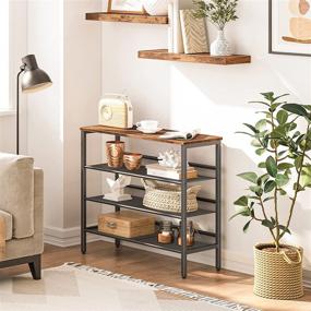 img 1 attached to 👞 HOOBRO Industrial Shoe Rack: 4-Tier Wood-Look Storage Organizer with Metal Frame for Entryway, Living Room, Hallway - BF14XJ01