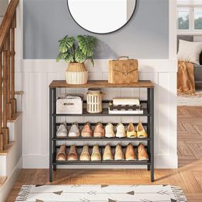 img 2 attached to 👞 HOOBRO Industrial Shoe Rack: 4-Tier Wood-Look Storage Organizer with Metal Frame for Entryway, Living Room, Hallway - BF14XJ01