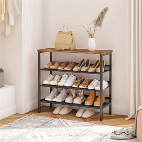 img 3 attached to 👞 HOOBRO Industrial Shoe Rack: 4-Tier Wood-Look Storage Organizer with Metal Frame for Entryway, Living Room, Hallway - BF14XJ01