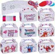 48 sets diy color your own valentine's day treat boxes: monster prints goodie boxes - perfect bulk party favor containers with heart tags for kids & classroom supplies logo