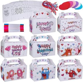 img 4 attached to 48 Sets DIY Color Your Own Valentine's Day Treat Boxes: Monster Prints Goodie Boxes - Perfect Bulk Party Favor Containers with Heart Tags for Kids & Classroom Supplies