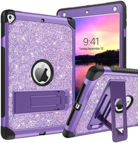 img 4 attached to 💜 YINLAI iPad 6th 5th Generation Case - Glitter Three Layer Heavy Duty Sturdy Kickstand Shockproof Protective Soft Tablet Case for Apple iPad 9.7 - Purple