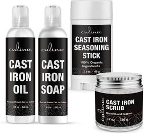 img 3 attached to 🍳 Culina Cast Iron Care Kit: Seasoning Stick, Soap, Oil Conditioner & Restoring Scrub - All Natural Ingredients for Non-stick Cooking, Cleaning, and Restoring Cast Iron Cookware, Skillets, Pans