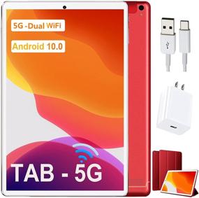 img 4 attached to 📱 10 Inch HD IPS Tablet with 5G Super Fast Network, 4GB RAM, 64GB ROM, Android 10.0, Dual Wi-Fi 5G, Bluetooth 5.0, GPS, Type-C -Red