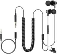 simpoku x1 extra long cord wired earbud headphones with built-in microphone for laptop computer & tv - includes 3.5mm audio extension coil cable logo