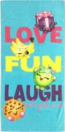 🛁 яркая ткань из хлопка "shopkins love fun laugh" размером 28"x58" в цвете морской волны: идеально подходит для ванны, бассейна и пляжа. логотип