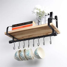 img 3 attached to 🍵 Rustic Wall Mounted Coffee Shelf: TJ.MOREE Kitchen Shelf with 8 Hooks, Mugs Rack, and Floating Storage Shelves for a Stylish Coffee Bar Décor