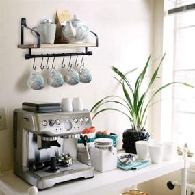 img 1 attached to 🍵 Rustic Wall Mounted Coffee Shelf: TJ.MOREE Kitchen Shelf with 8 Hooks, Mugs Rack, and Floating Storage Shelves for a Stylish Coffee Bar Décor
