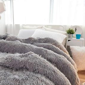 img 2 attached to 🛏️ Uozzi Bedding Luxury Plush Shaggy Flannel Duvet Cover - Faux Fur Solid, No Inside Filler, Zipper Closure - Warm and Soft for Winter - Gray, Queen Size 90"X90