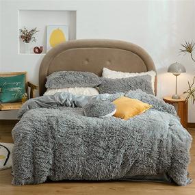 img 4 attached to 🛏️ Uozzi Bedding Luxury Plush Shaggy Flannel Duvet Cover - Faux Fur Solid, No Inside Filler, Zipper Closure - Warm and Soft for Winter - Gray, Queen Size 90"X90