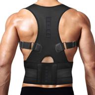 🔳 large black thoracic back brace posture corrector - magnetic support for neck, shoulder, upper, and lower back pain relief - perfect posture brace for cervical and lumbar spine - fully adjustable belt logo