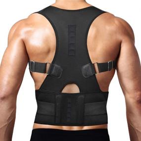 img 4 attached to 🔳 Large Black Thoracic Back Brace Posture Corrector - Magnetic Support for Neck, Shoulder, Upper, and Lower Back Pain Relief - Perfect Posture Brace for Cervical and Lumbar Spine - Fully Adjustable Belt